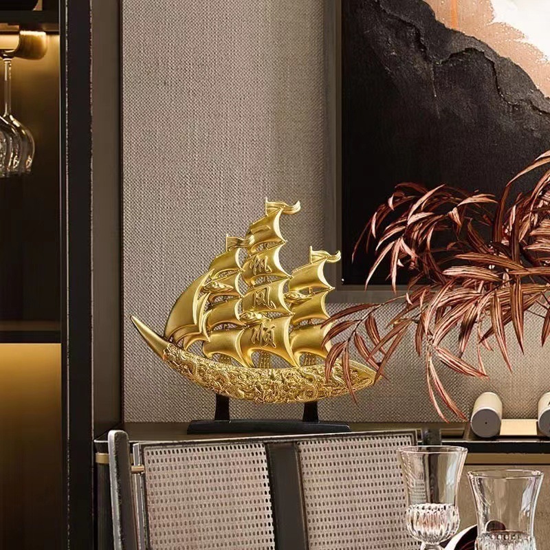 Tượng thuyền buồm ngà voi tài lộc decor nhà cửa