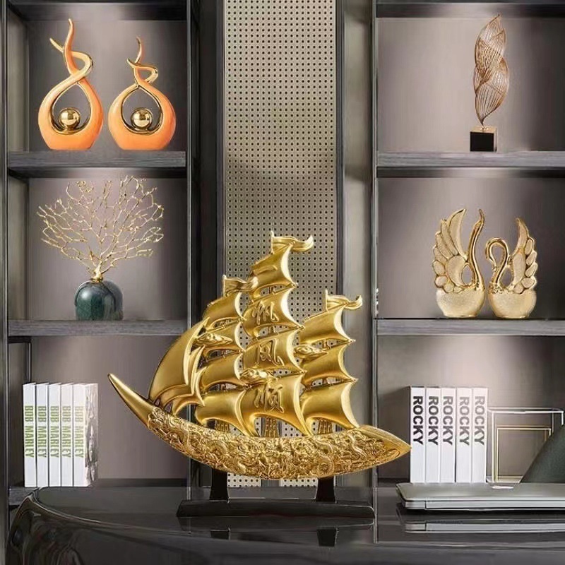 Tượng thuyền buồm ngà voi tài lộc decor nhà cửa