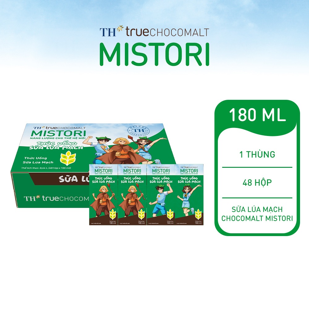 [Livestream] Thùng 48 Hộp Thức uống sữa lúa mạch TH true CHOCOMALT MISTORI milk 180 ml (48 Hộp)