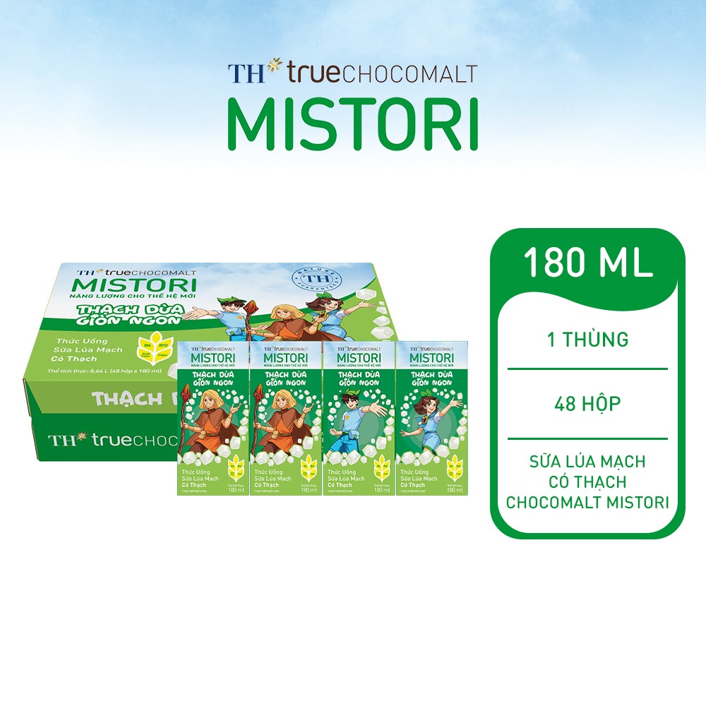 Thùng 48 hộp thức uống Sữa Lúa mạch Có Thạch TH true CHOCOMALT MISTORI 180 ml (180 ml x 48)