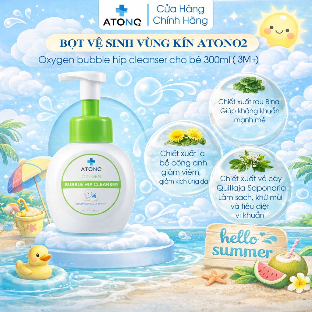 Bọt Rửa Mông Và Vệ Sinh Vùng Kín Hữu Cơ Cho Bé Từ 3 Tháng, an toàn mềm dịu, kháng khuẩn, khử mùi ATONO2 Hàn Quốc