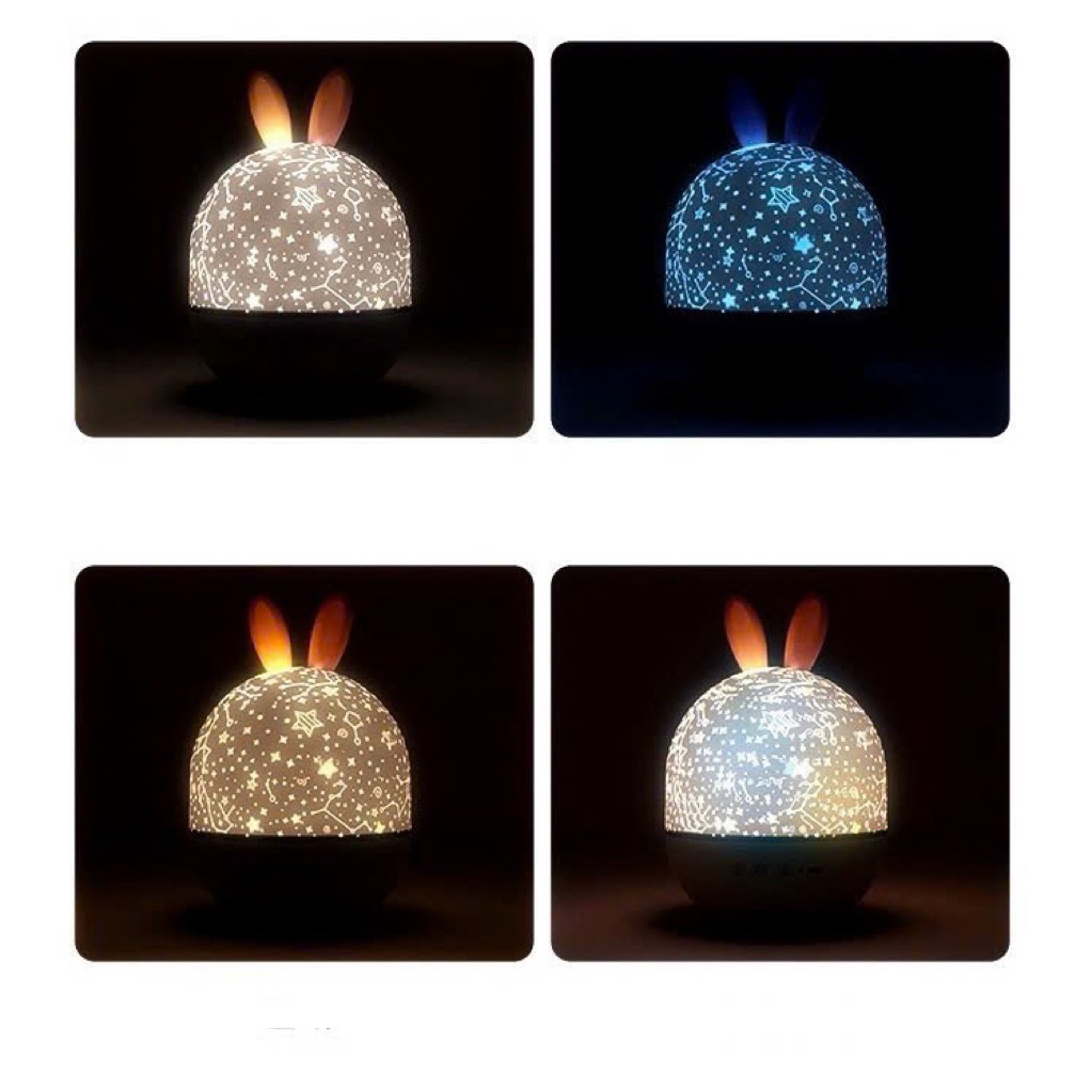 Set Combo Quà Tặng Bé Gái Decor Square: Đèn Thỏ Chiếu Sao & Đèn Ngủ Hoa (Gói Quà + Túi Giấy)