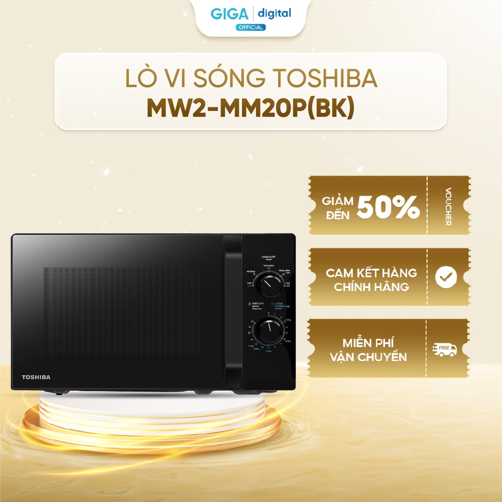 [VOUCHER 5%] Lò vi sóng Toshiba MW2-MM20P(BK) 20L - Rã đông tiện lợi - Điều khiển núm vặn - Bảo hành 12 Tháng