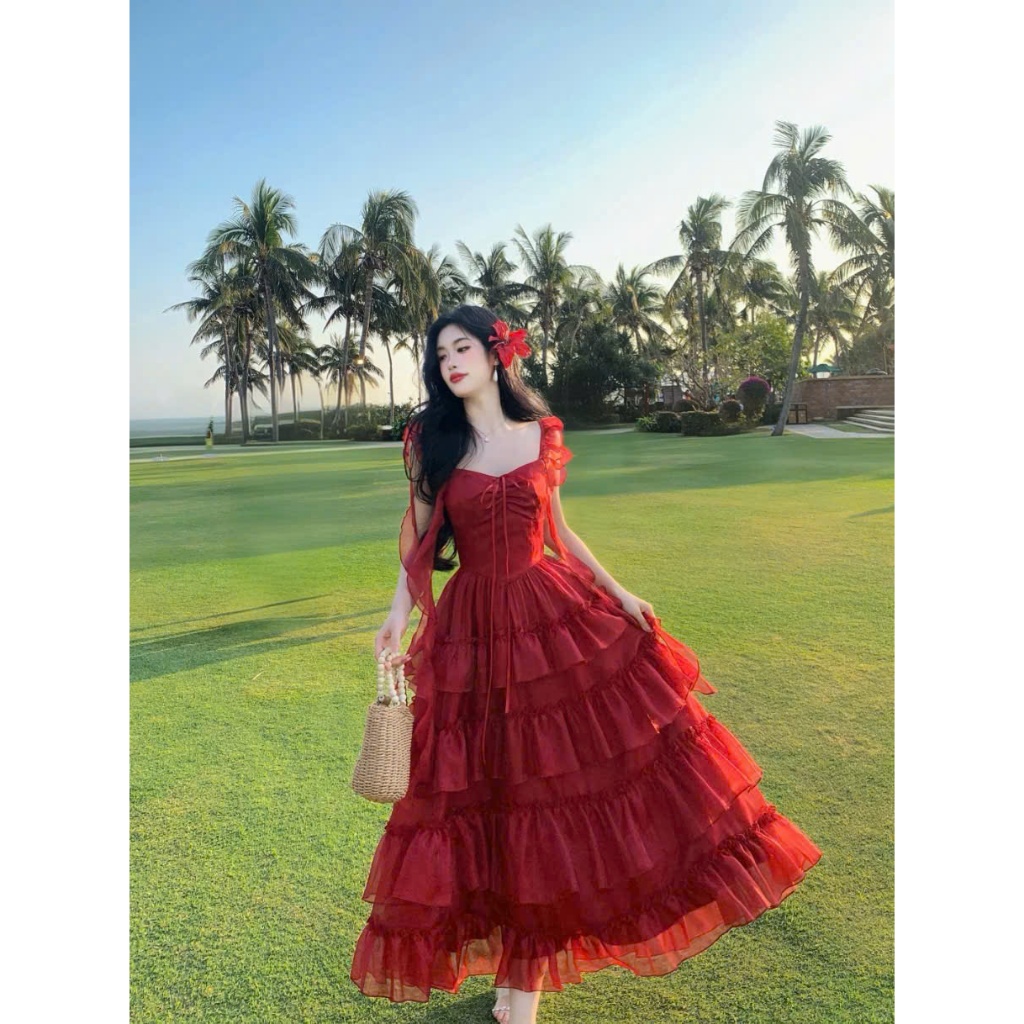 ĐẦM MAIXI TẦNG VOAN TẦNG VOAN ĐỎ RUBY CÔNG CHÚA