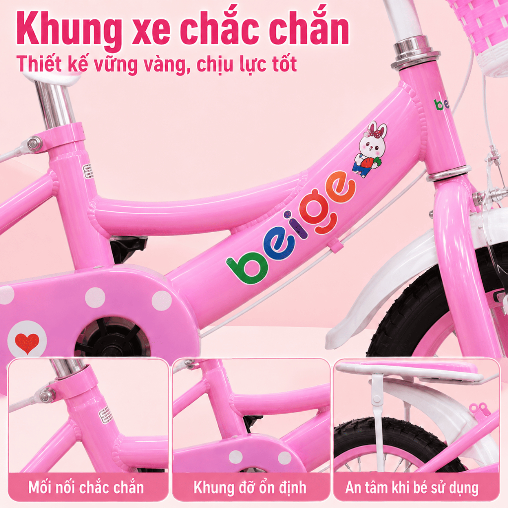 Xe đạp trẻ em nữ 2-12 tuổi, kèm bánh phụ chống ngã, thiết kế dễ thương, quà tặng hoàn hảo
