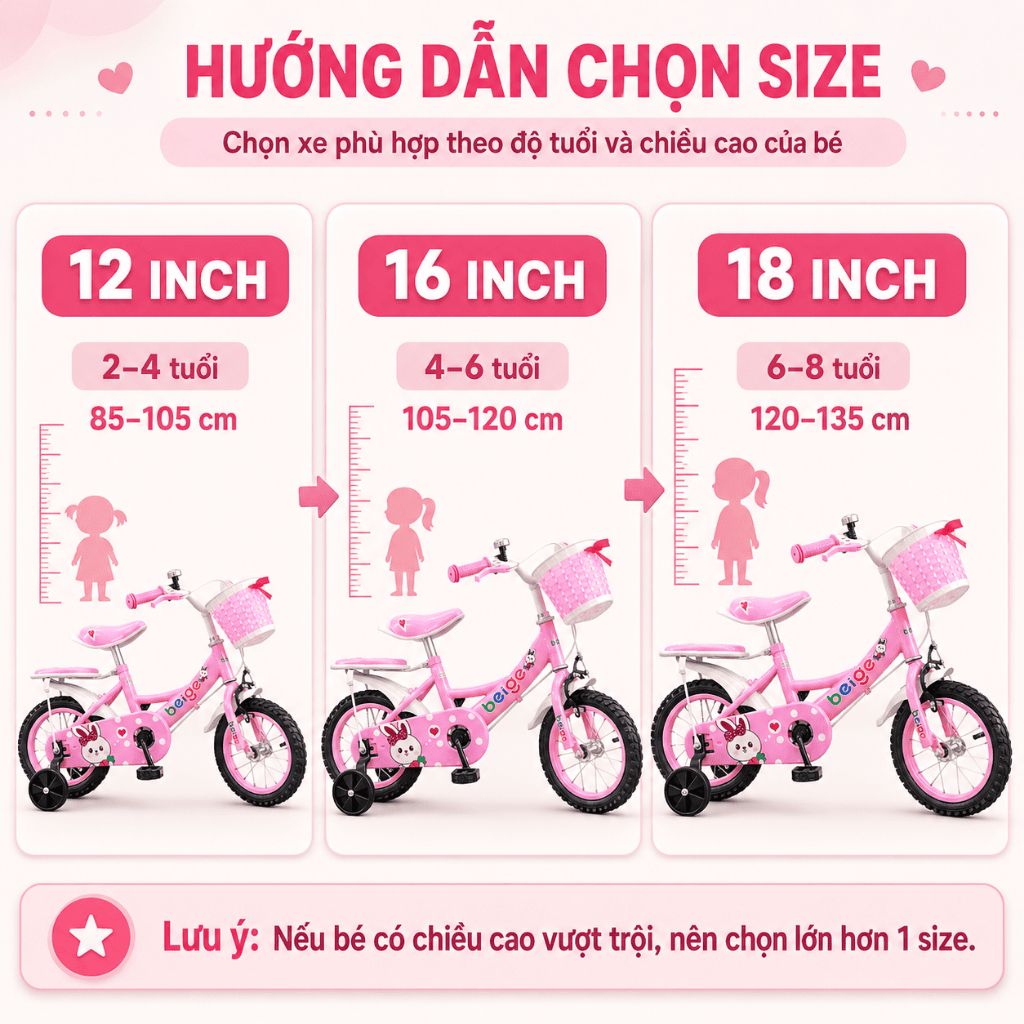 Xe đạp trẻ em nữ 2-12 tuổi, kèm bánh phụ chống ngã, thiết kế dễ thương, quà tặng hoàn hảo