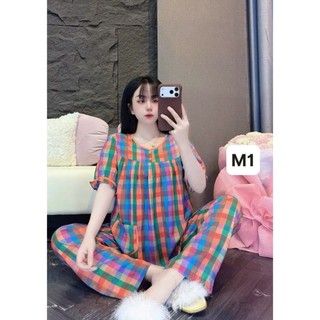 Tay ngắn quần dài viền tole lanh mặc nhà cho nữ mát và thấm hút mồ hôi size 45kg-75kg