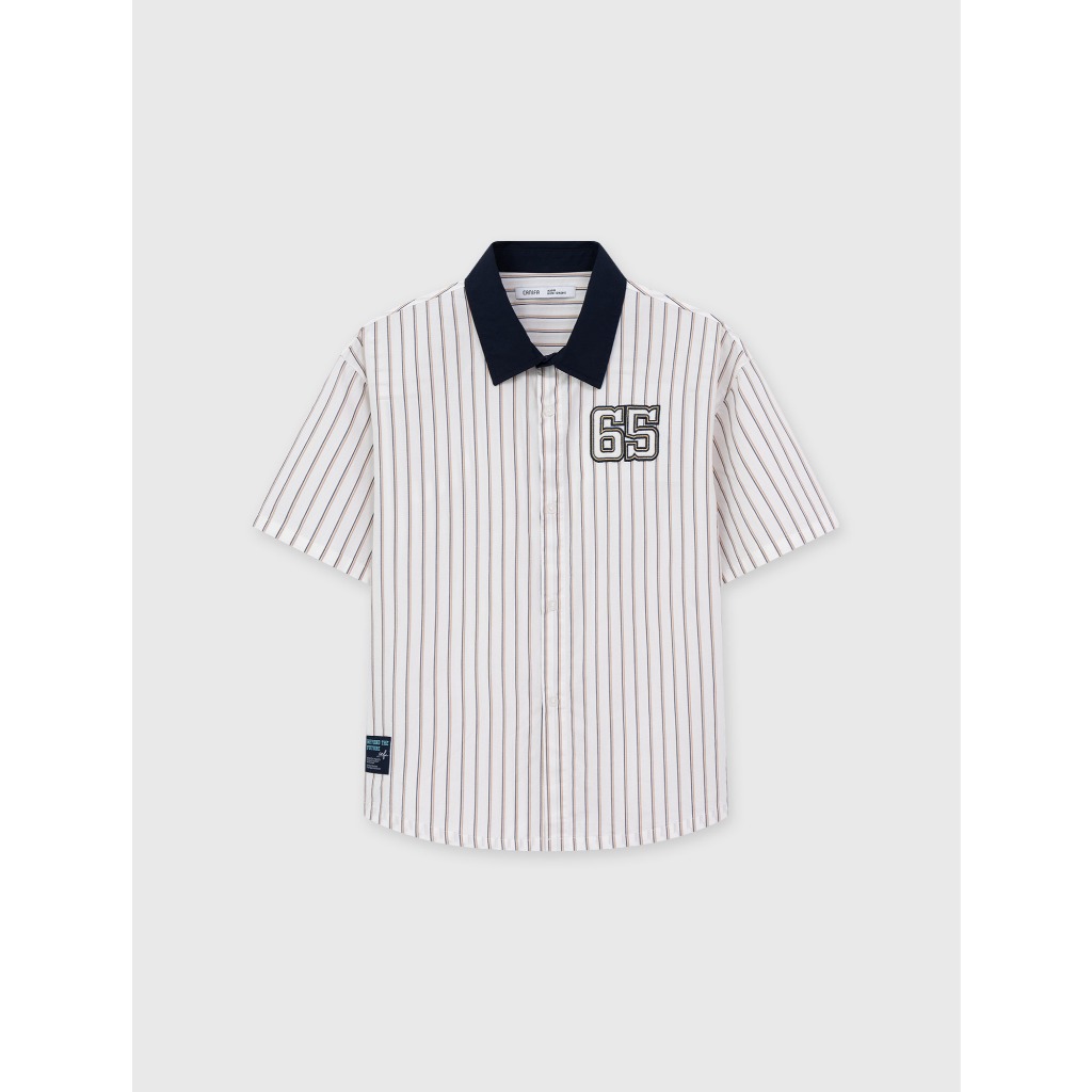 Áo sơ mi bé trai CANIFA cổ bẻ cộc tay kẻ sọc chất liệu cotton mềm mịn thoáng mát 2TH26C001