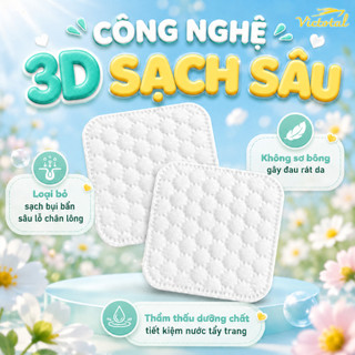 Combo 3 Gói Bông Tẩy Trang Vuông 3D VICTOTAL 150 Miếng/gói bông tẩy trang Cotton 2 Mặt Sạch Sâu Dịu Nhẹ Cho Da Nhạy Cảm