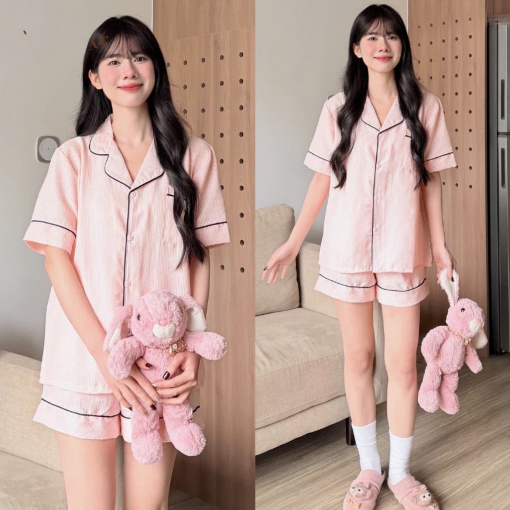 Bộ Đồ Ngủ Nữ Pijama Tay Ngắn Quần Short Form Rộng Hàn Quốc Mặc Nhà Dễ Thương Cao Cấp - PONA
