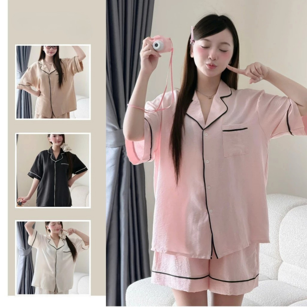 Bộ Đồ Ngủ Nữ Pijama Tay Ngắn Quần Short Form Rộng Hàn Quốc Mặc Nhà Dễ Thương Cao Cấp - PONA