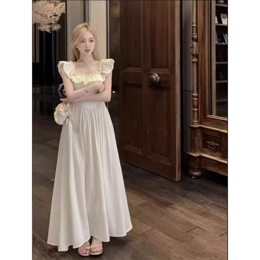 Váy Dài Đi Tiệc Cao Cấp, Đầm Maxi Cổ Bèo Công Chúa Xòe Lung Linh
