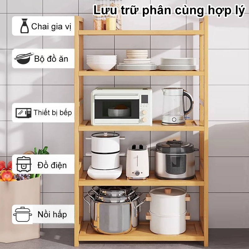 Kệ thang gỗ nhiều tầng gỗ tre chịu lực tốt chống ẩm mốc lưu trữ nhà bếp lưu trữ giày dép Hot trend