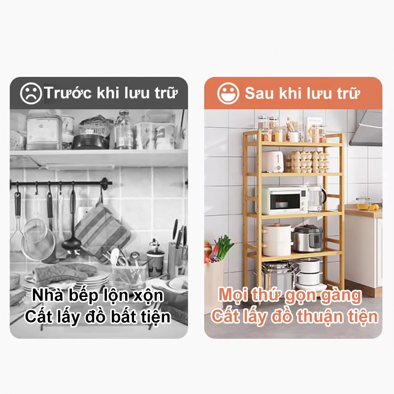 Kệ thang gỗ nhiều tầng gỗ tre chịu lực tốt chống ẩm mốc lưu trữ nhà bếp lưu trữ giày dép Hot trend