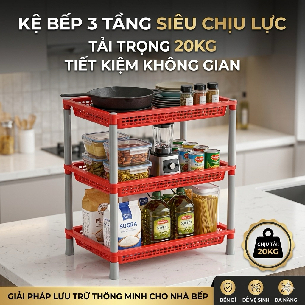 Kệ Nhà Bếp VNS 3 Tầng & 4 Tầng – Kệ Đa Năng Đựng Chén Bát Rau Củ Cao Cấp