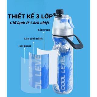 Bình Nước Thể Thao Phun Sương 500ml | Bình Xịt Sương Làm Mát Cầm Tay Có Quai Xách Đi Học Tập Gym