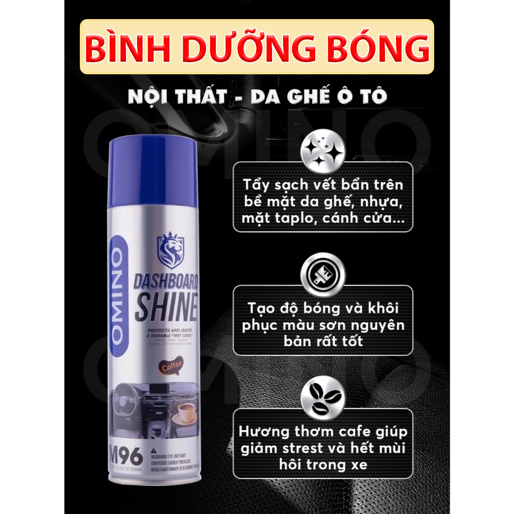 Xịt Dưỡng Bóng Nội Thất, Ghế Da Ô Tô Hương Cafe OMINO M96 500ml - Chính Hãng Omino Vietnam