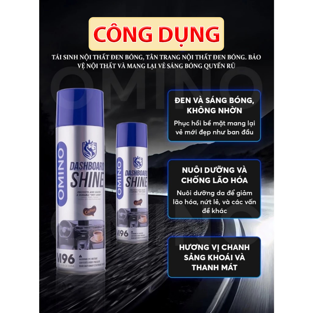 Xịt Dưỡng Bóng Nội Thất, Ghế Da Ô Tô Hương Cafe OMINO M96 500ml - Chính Hãng Omino Vietnam