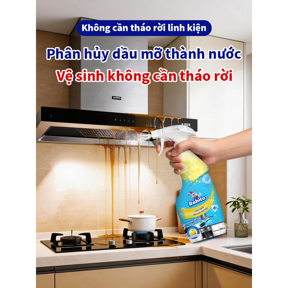 【Mua3Tặng2】Tẩy Dầu Mỡ Nhà Bếp Rabito Tẩy Sạch Dầu Mỡ Cứng đầu Và Làm Sạch Máy Hút Mùi, Lò Nướng, Bếp Ga Và đáy Nồi.500ml