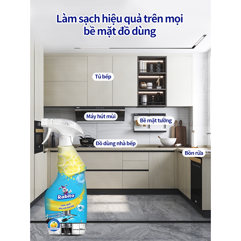 【Mua3Tặng2】Tẩy Dầu Mỡ Nhà Bếp Rabito Tẩy Sạch Dầu Mỡ Cứng đầu Và Làm Sạch Máy Hút Mùi, Lò Nướng, Bếp Ga Và đáy Nồi.500ml