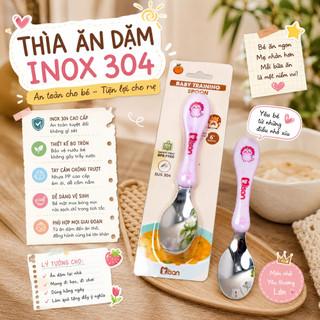 Thìa ăn dặm inox 304 cho bé MISAN bo tròn an toàn tập xúc, muỗng tập ăn dặm dễ cầm