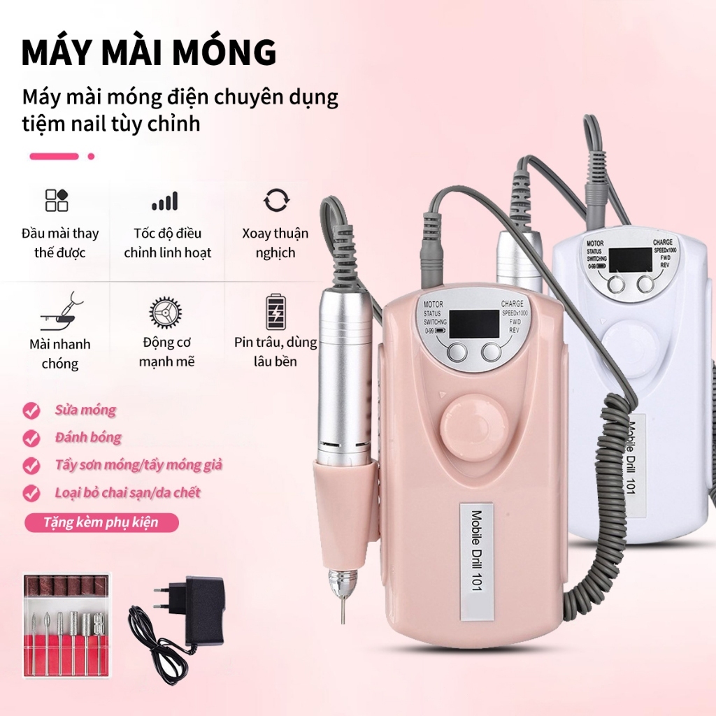 Máy mài móng tích điện cao cấp-siêu bền-Tặng Kèm Bộ Đầu Mài, Bảo Hành 12 Tháng
