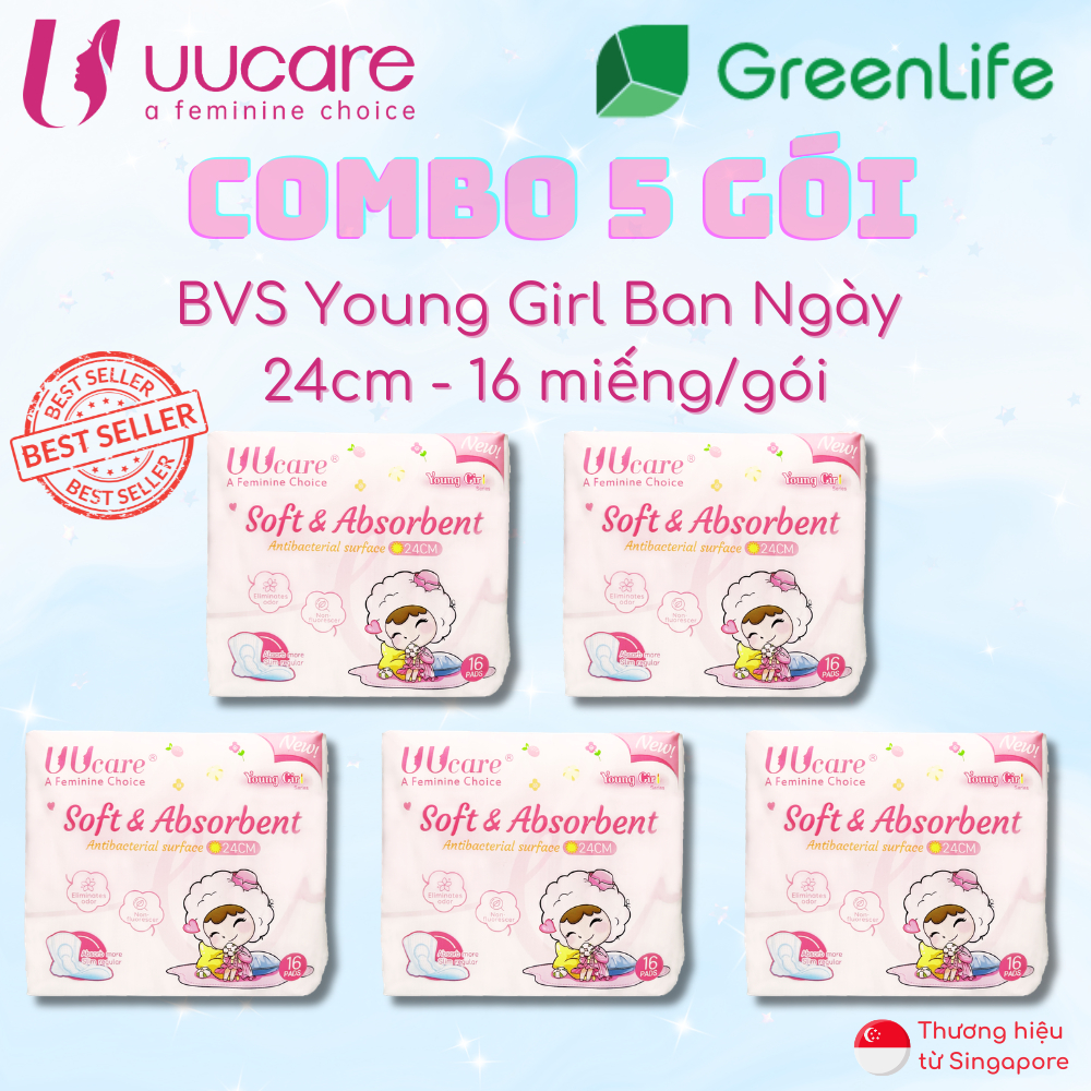 Combo tiết kiệm Băng vệ sinh UUcare Singapore Young Girl ban ngày 24cm 16 miếng
