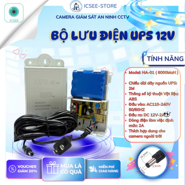 Bộ lưu điện UPS 12V -2aA Giám sát mất điện Nguồn điện bền bỉ -Dung lượng cao 6000MaH/3600MaH dùng cho camera Wifi