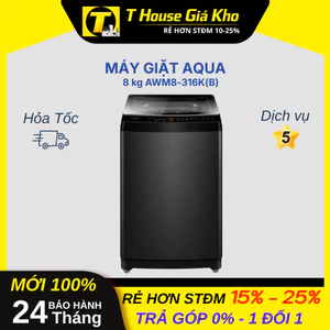 Máy Giặt Aqua 8 kg AWM8-316K(B) Kháng Khuẩn ABT Lưu Hương Độ Bền Cao BH 2Năm