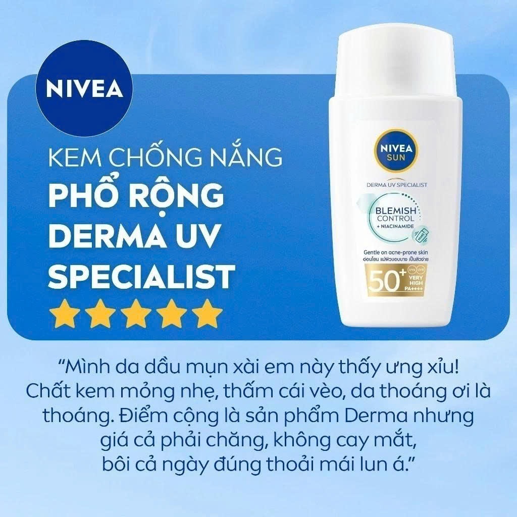 Kem Chống Nắng Dạng Sữa Nivea Sun Derma Invisible Daily Fluid Spf50+