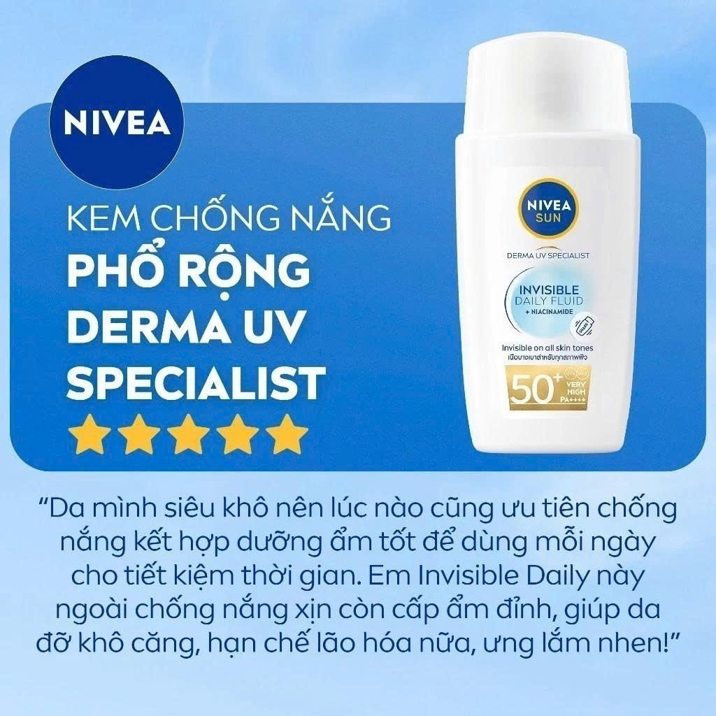 Kem Chống Nắng Dạng Sữa Nivea Sun Derma Invisible Daily Fluid Spf50+