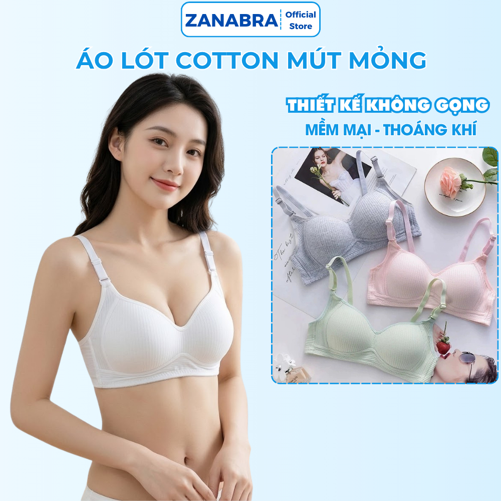 Áo ngực nữ không gọng chất cotton thoáng khí, áo lót nữ mút mỏng mặc nhẹ thoải mái ZANABRA A414