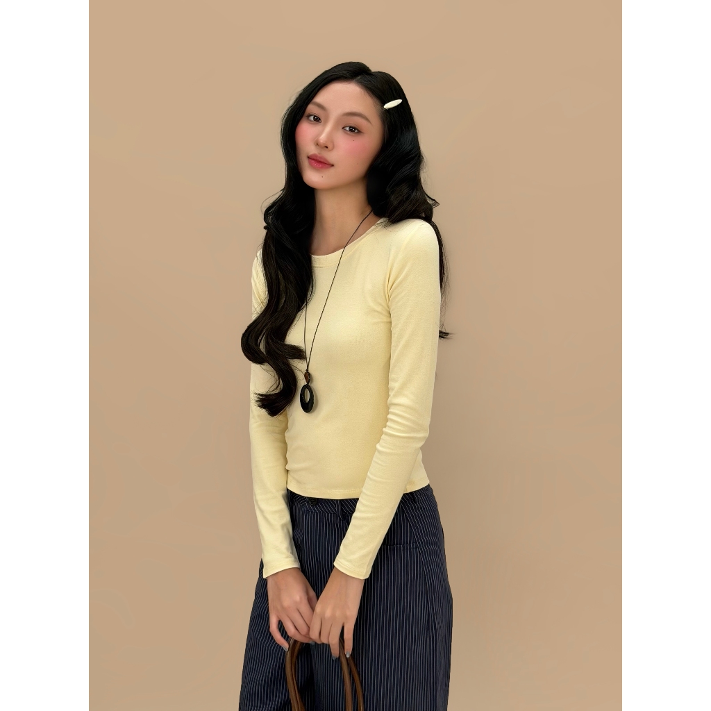 Áo kiểu basic tay dài cổ tròn Basic Miều Est.2013 ôm dáng basic dễ phối đồ