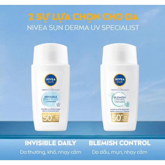 Kem Chống Nắng Dạng Sữa Nivea Sun Derma Invisible Daily Fluid Spf50+