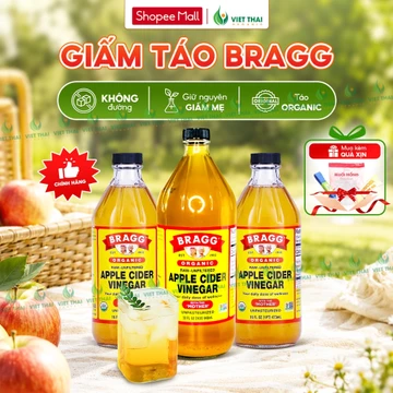 [CHÍNH HÃNG] Giấm Táo Bragg Có Giấm Cái - Dấm Táo Mỹ Giảm Cân Ăn Kiêng Eatclean (Việt Thái Organic)