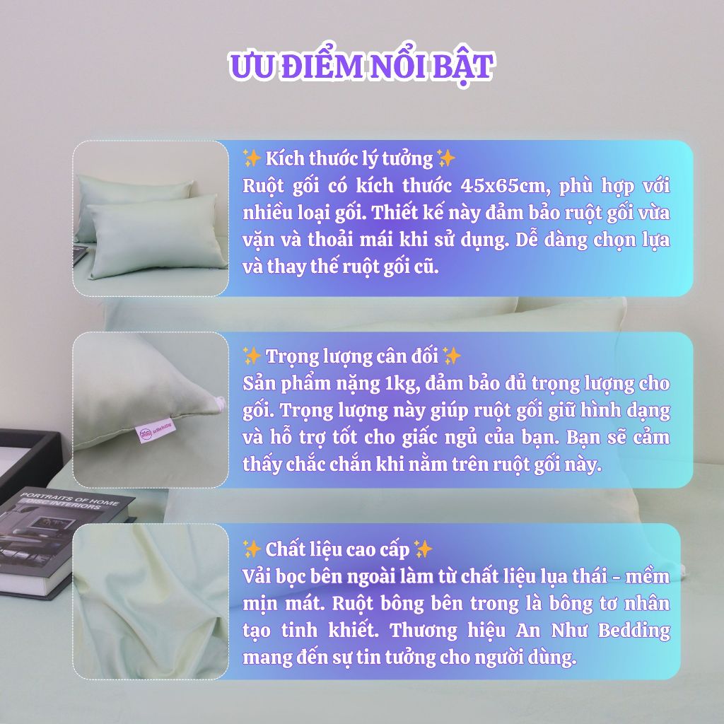 COMBO 2 Ruột Gối Nằm Lụa Thái 45x65cm  Mềm Mịn Êm Ái Hàng Chính Hãng An Như Bedding, 1kg/C