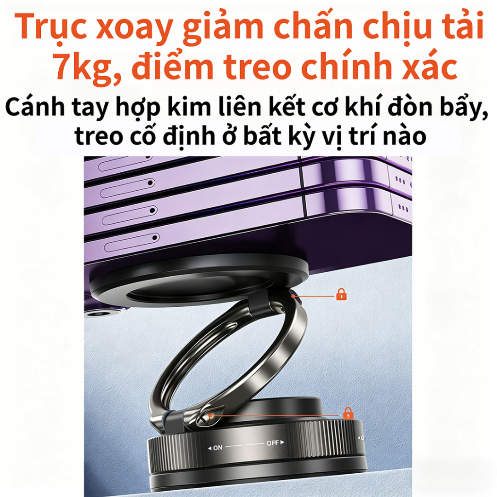 Giá đỡ điện thoại xe hút chân không từ tính mạnh 360 độ xoay 3 trục, chống rung lắc, không rơi máy,dùng xe/bàn/bếp/phòng
