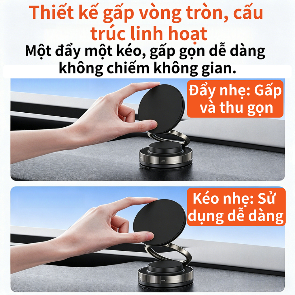 Giá đỡ điện thoại xe hút chân không từ tính mạnh 360 độ xoay 3 trục, chống rung lắc, không rơi máy,dùng xe/bàn/bếp/phòng