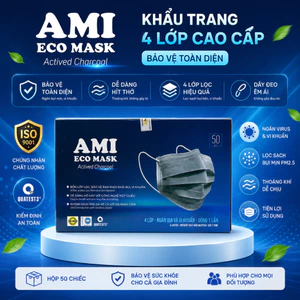 Khẩu Trang Y Tế AMI Xám 4 Lớp Kháng Khuẩn Hộp 50 Chiếc Chính Hãng