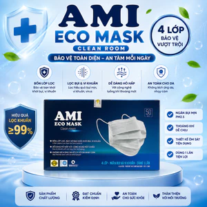 Khẩu Trang Y Tế AMI Trắng 4 Lớp Kháng Khuẩn Hộp 50 Chiếc Chính Hãng