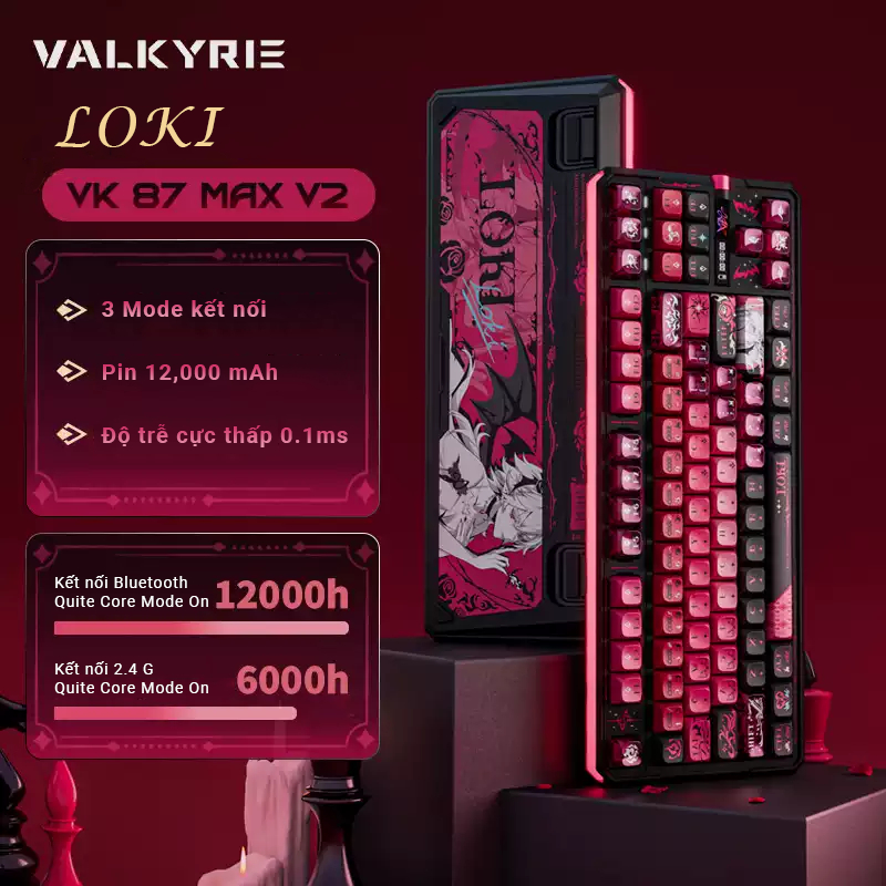 Bàn phím cơ Valkyrie VK87 V2 - Nâng cấp mạnh mẽ Pin 12000 mAh - Dual 8K Return Rate - BH 12T