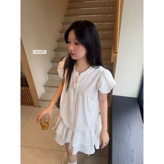 𝐌𝐲𝐫𝐭𝐥𝐞 𝐁𝐚𝐛𝐲𝐝𝐨𝐥𝐥 - Áo babydoll nữ, áo sơ mi kiểu thiết kế cổ nhún xếp ly tay bồng nhien.official NAS00060