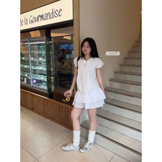 𝐌𝐲𝐫𝐭𝐥𝐞 𝐁𝐚𝐛𝐲𝐝𝐨𝐥𝐥 - Áo babydoll nữ, áo sơ mi kiểu thiết kế cổ nhún xếp ly tay bồng nhien.official NAS00060