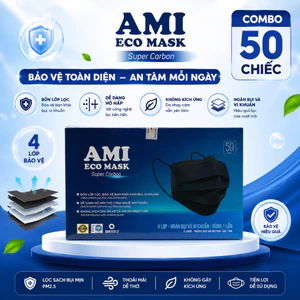 Khẩu Trang Y Tế AMI Đen 4 Lớp Kháng Khuẩn Hộp 50 Chiếc Chính Hãng