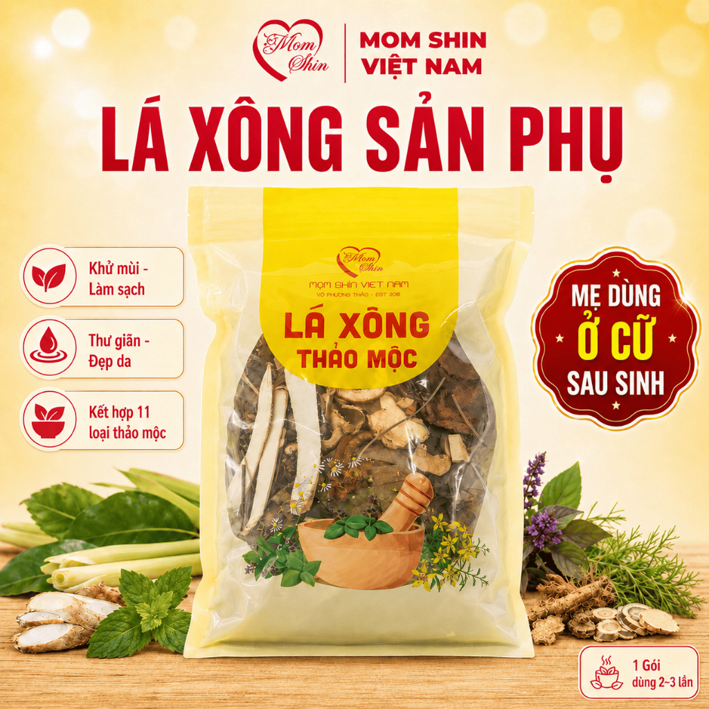 Lá xông sản phụ MOM SHIN cho mẹ sau sinh, xông thảo dược, xông giải cảm, gói lớn dùng 2 – 3 lần