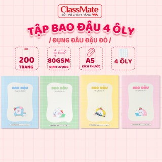 Tập Vở Ô Ly Học Sinh 80GSM CLASSMATE 200 Trang Vở Ô Ly Bao Đậu Cute, Giấy Dày Luyện Chữ NA5-20-017