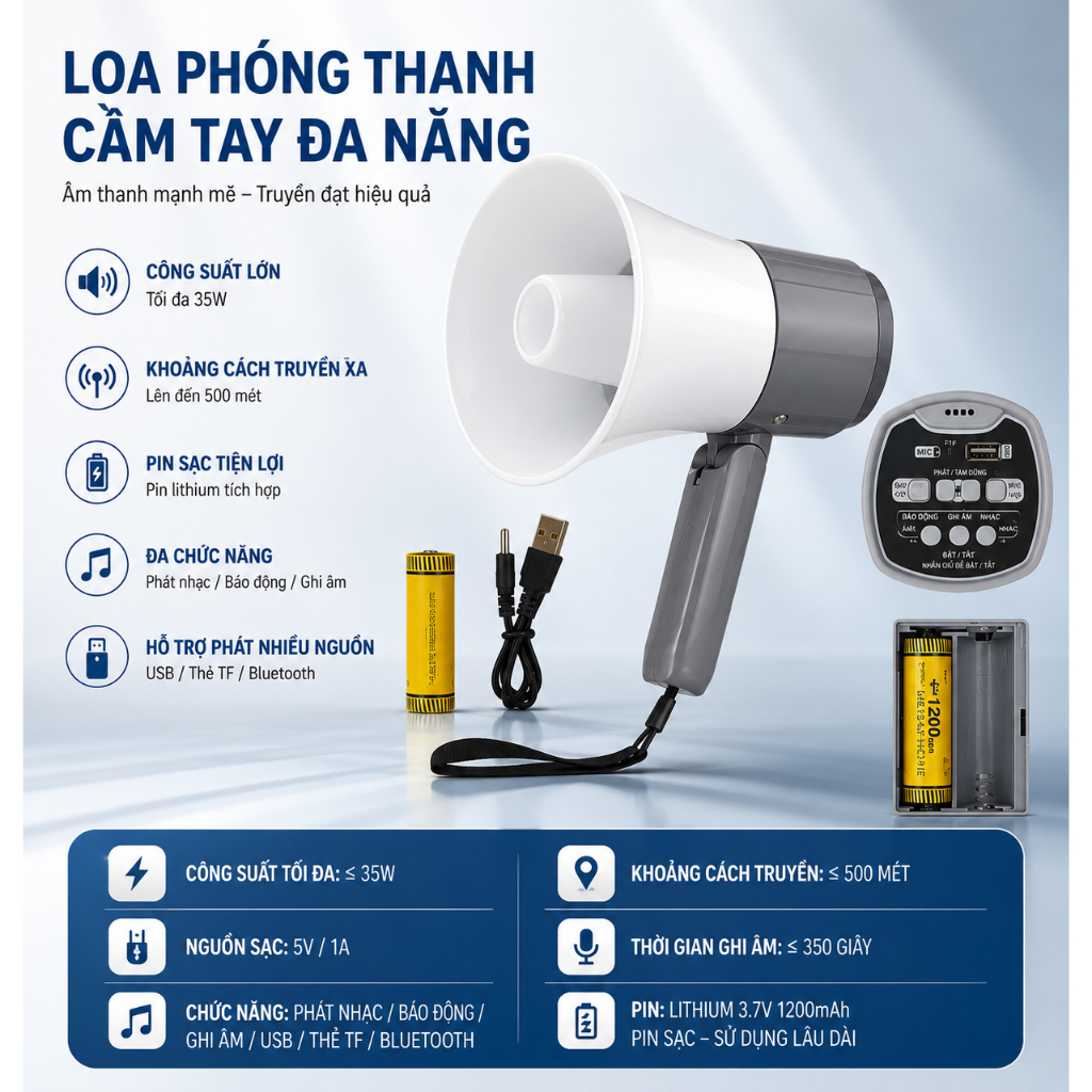 Loa Phóng Thanh Cầm Tay Đa Năng Bluetooth 918L Thu Âm Phát Lại, Hỗ Trợ USB, Thẻ Nhớ
