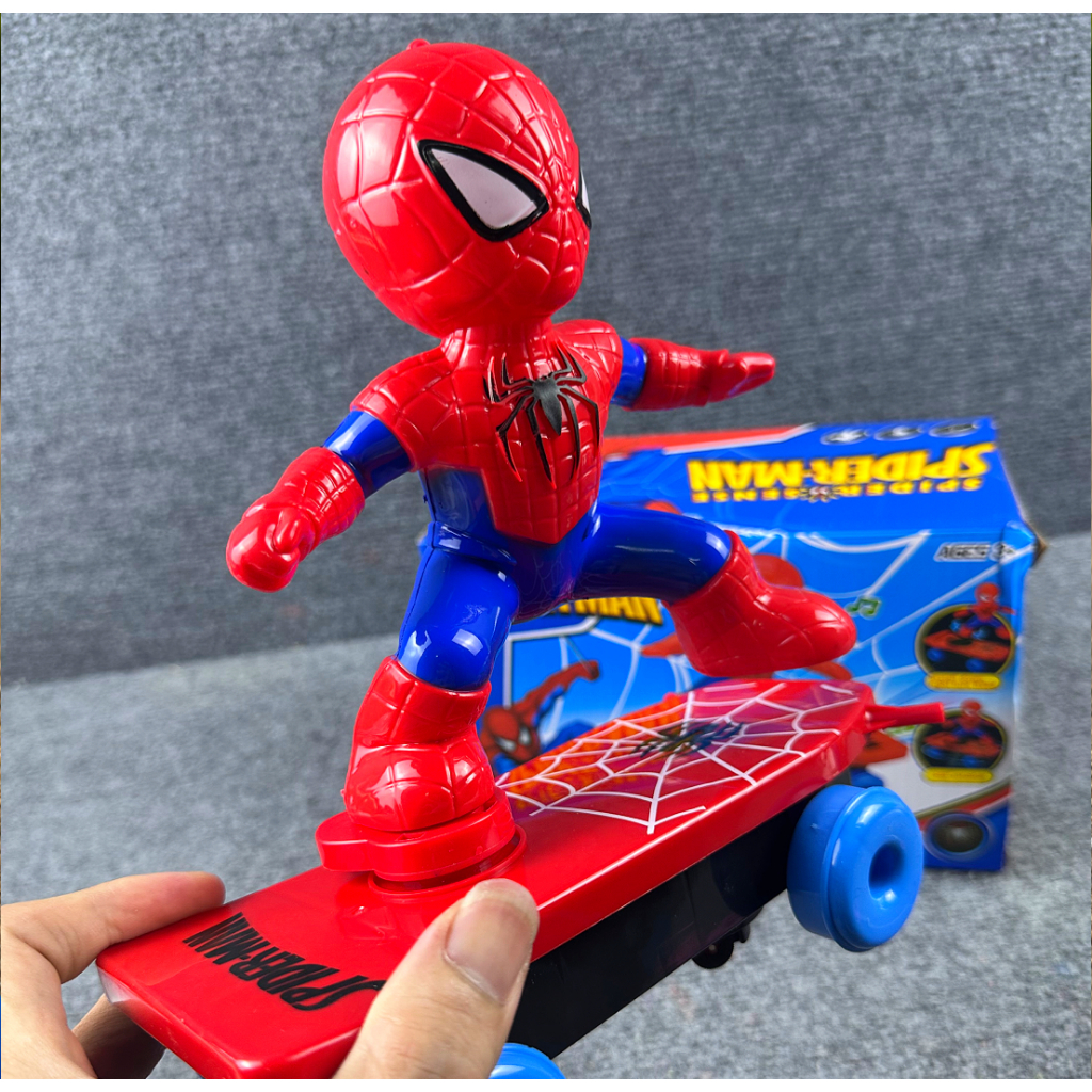 Đồ Chơi Người Nhện Trượt Ván Xoay 360 Độ có đèn nháy