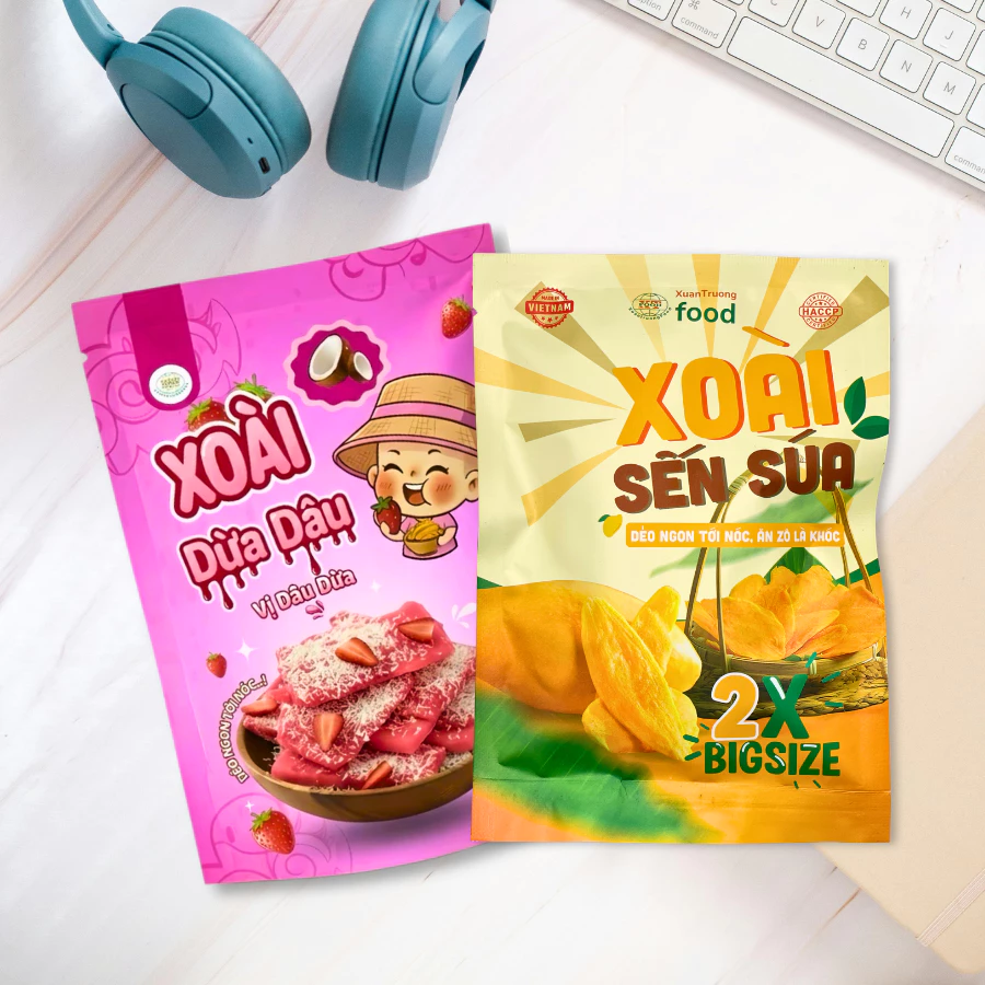 Xoài Sấy Dẻo Vị Dừa Dâu 100g Xuân Trường Food - Đồ ăn vặt, healthy snack vụ dừa, chua ngọt dễ ghiền