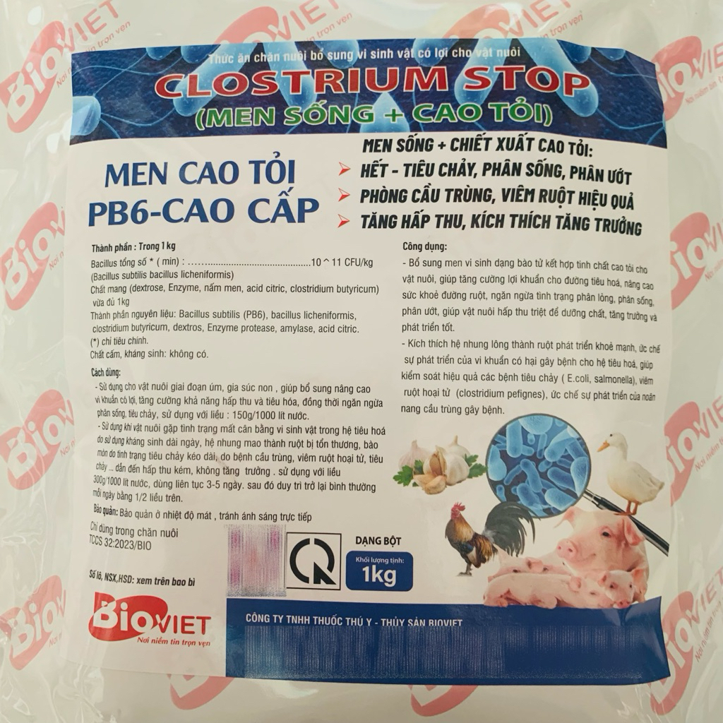 CLOSTRIUM STOP 1KG – Men Sống PB6 + Cao Tỏi Cho Heo, Gà, Vịt | Hỗ Trợ Tiêu Hóa, Tăng Hấp Thu